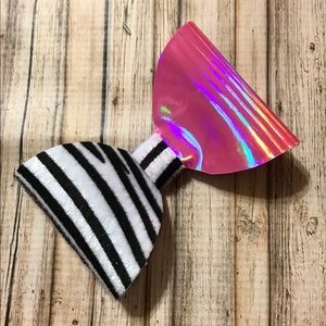 Hot pink & zebra faux leather hair bow
